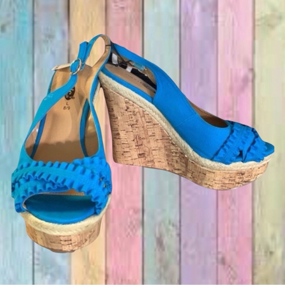 Rue 21 Blue Open Toe Ankle Strap Wedge Shoes - Picture 2 of 10